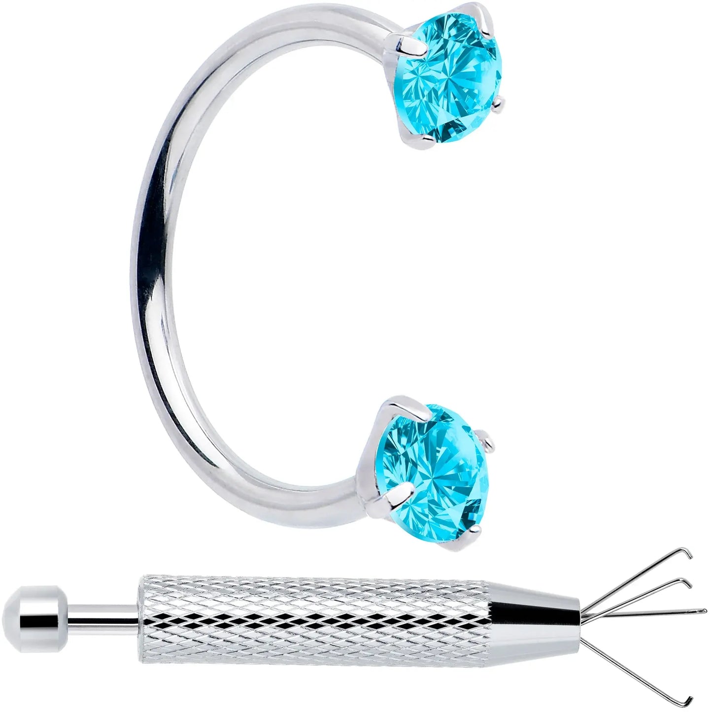 Double Gem Horseshoe Nose Ring Kit with Ball Grabber - BodyCandy - Flyclothing LLC