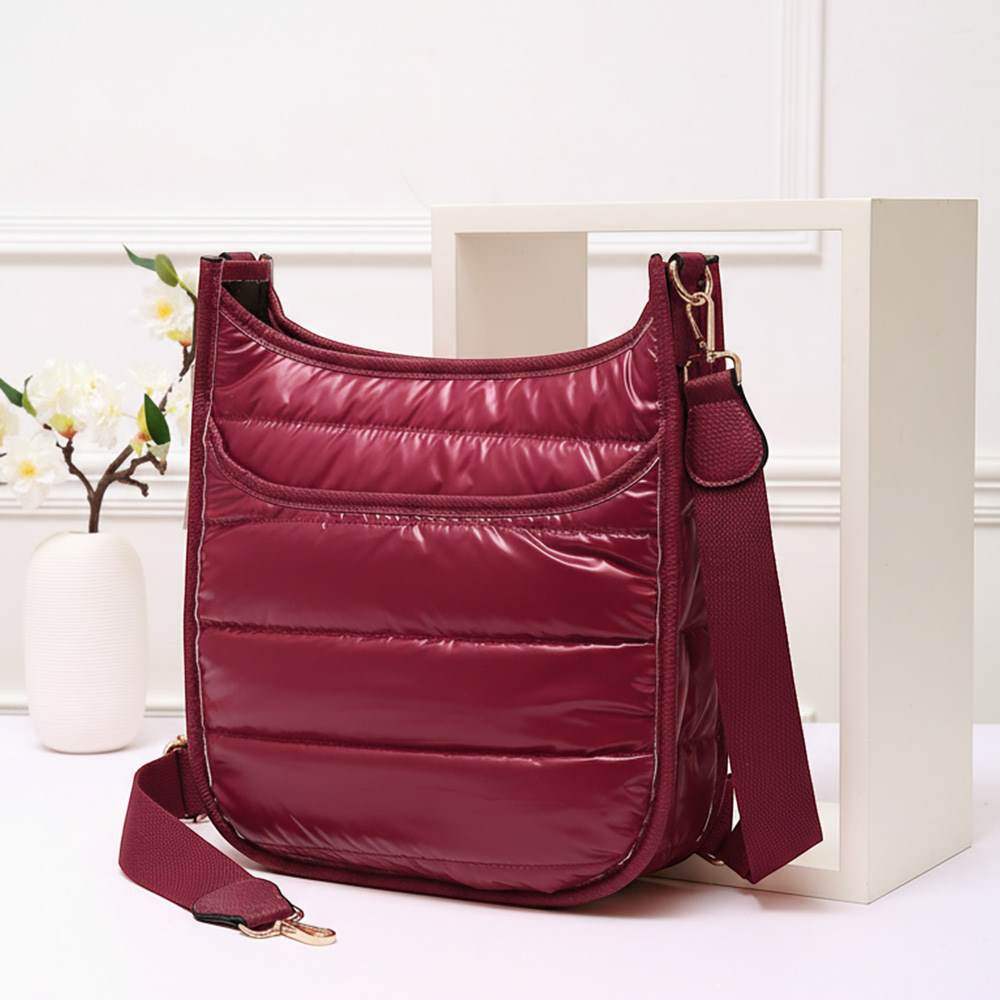 Solid Quilted Shiny Puffer Crossbody Bag - Madeline Love - Flyclothing LLC