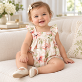 Blush Bouquet Baby Girl Floral Cotton Linen Sunsuit