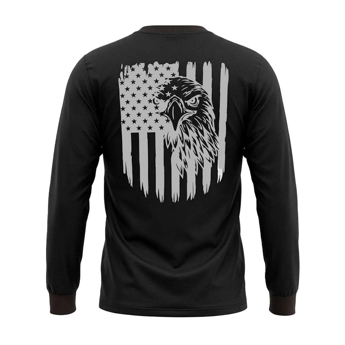 Men's Black Long Sleeve T-Shirt with American Eagle & Flag Print - Unik Just for Bikers - Flyclothing LLC