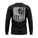 Men's Black Long Sleeve T-Shirt with American Eagle & Flag Print - Unik Just for Bikers - Flyclothing LLC