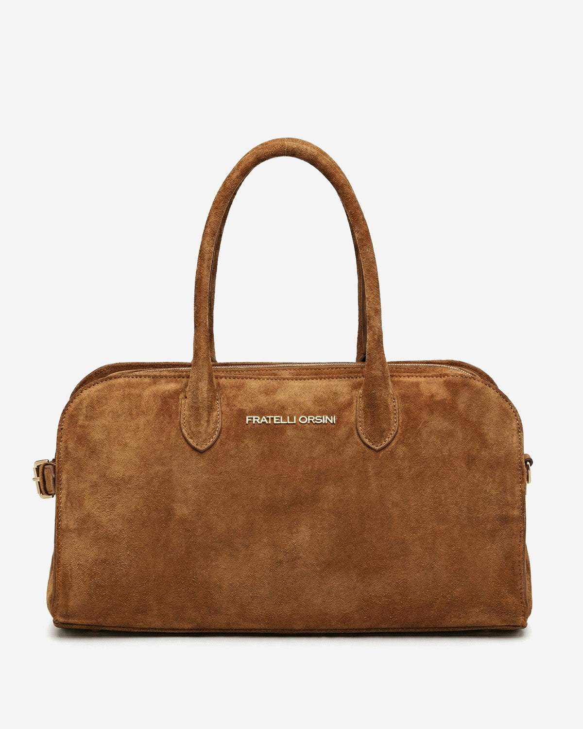 Chiara (cognac) - Italian calf suede women's handbag (with shoulder strap)