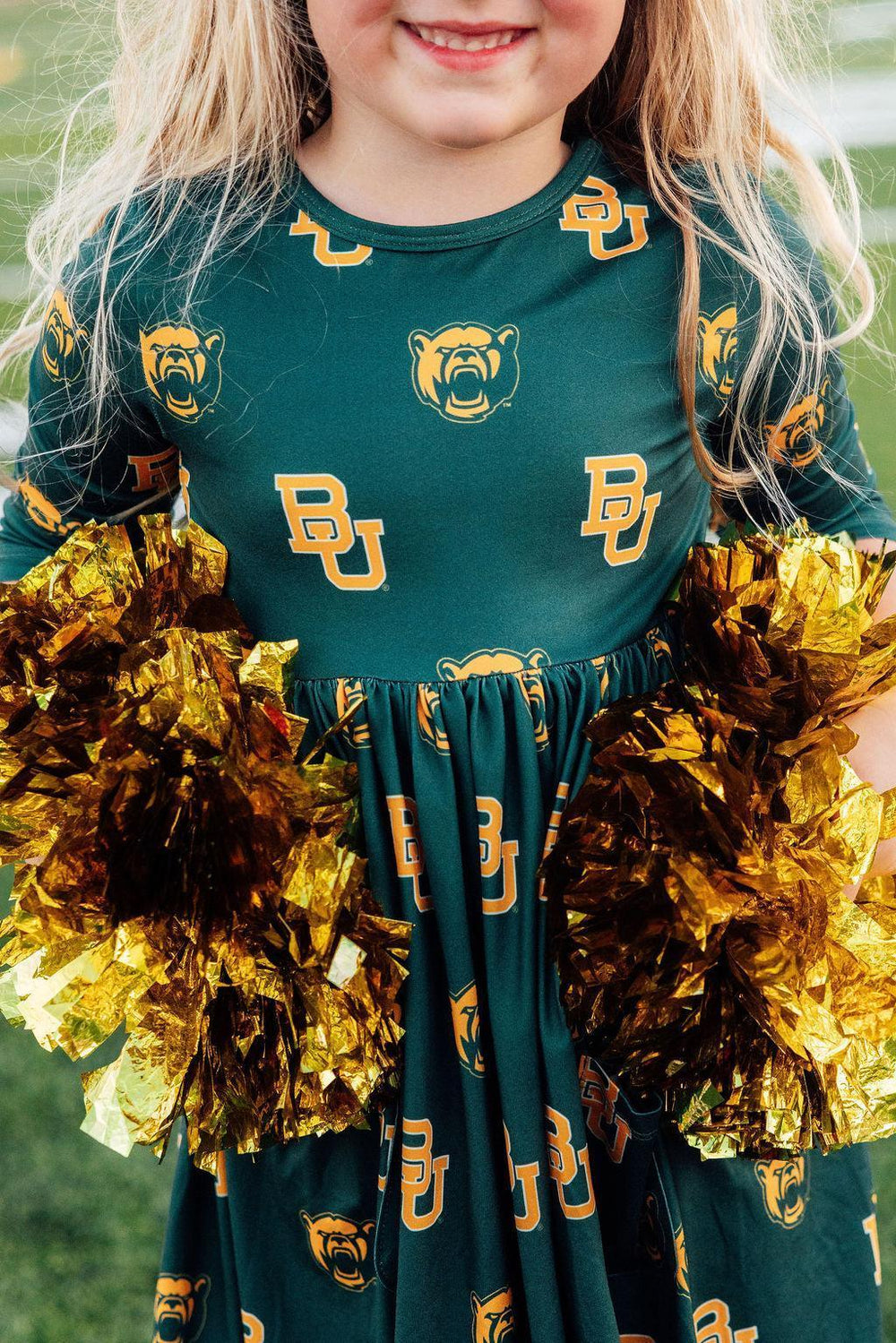 Baylor Green Bear 3/4 Sleeve Pocket Twirl Dress - Mila & Rose ® - Flyclothing LLC