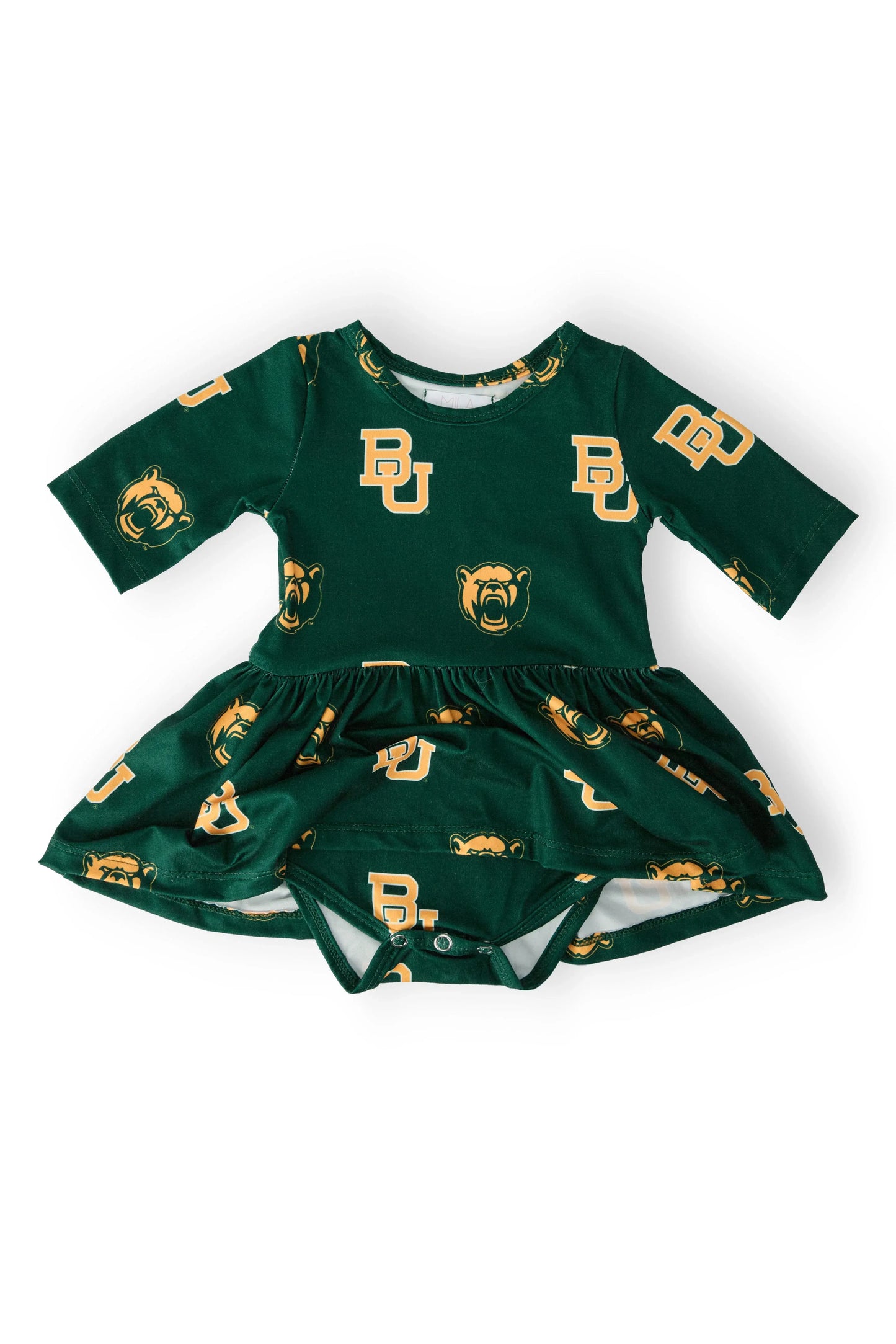 Baylor Green Bear 3/4 Sleeve Twirl Bodysuit - Mila & Rose ® - Flyclothing LLC