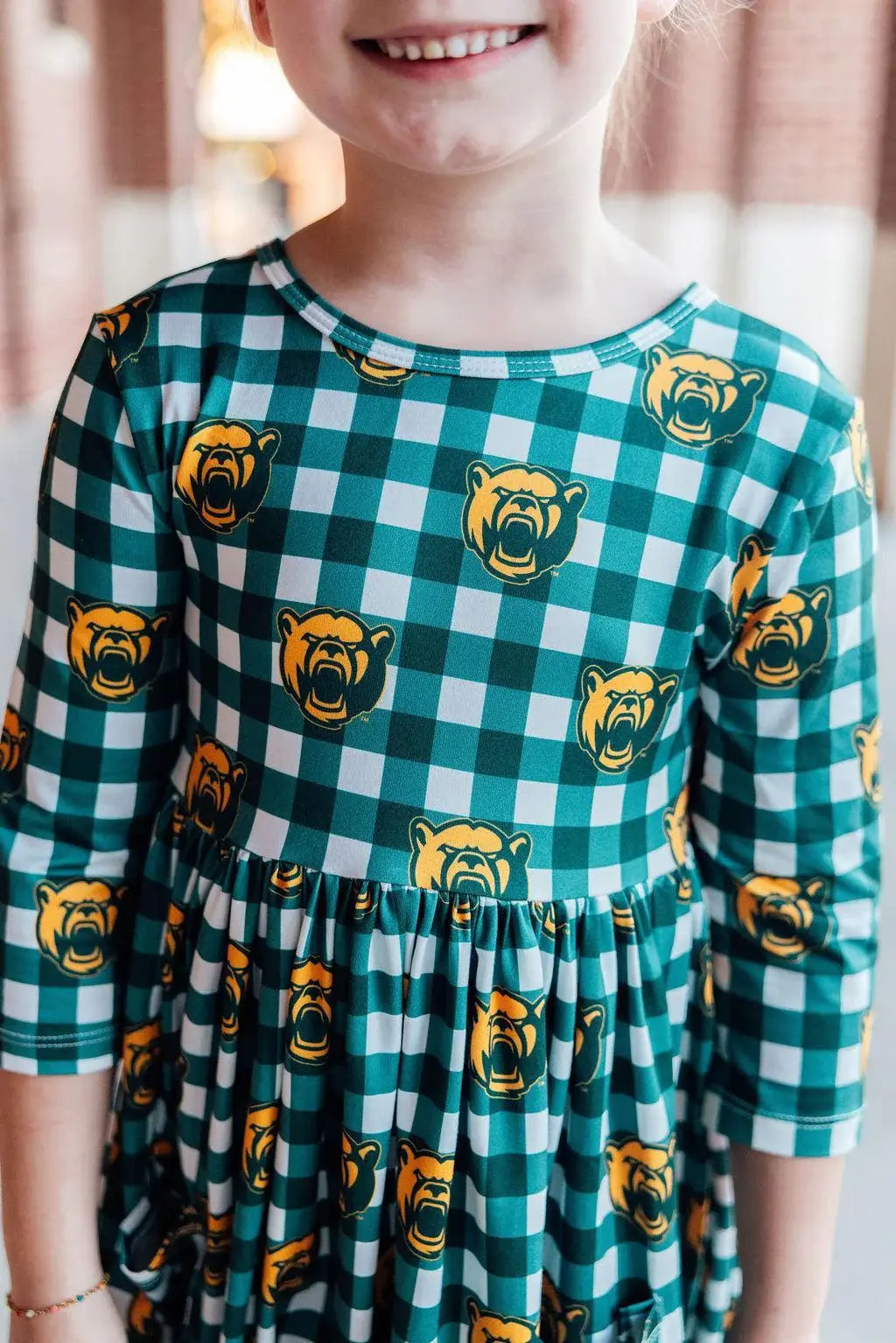 Baylor Plaid Bear 3/4 Sleeve Pocket Twirl Dress - Mila & Rose ® - Flyclothing LLC