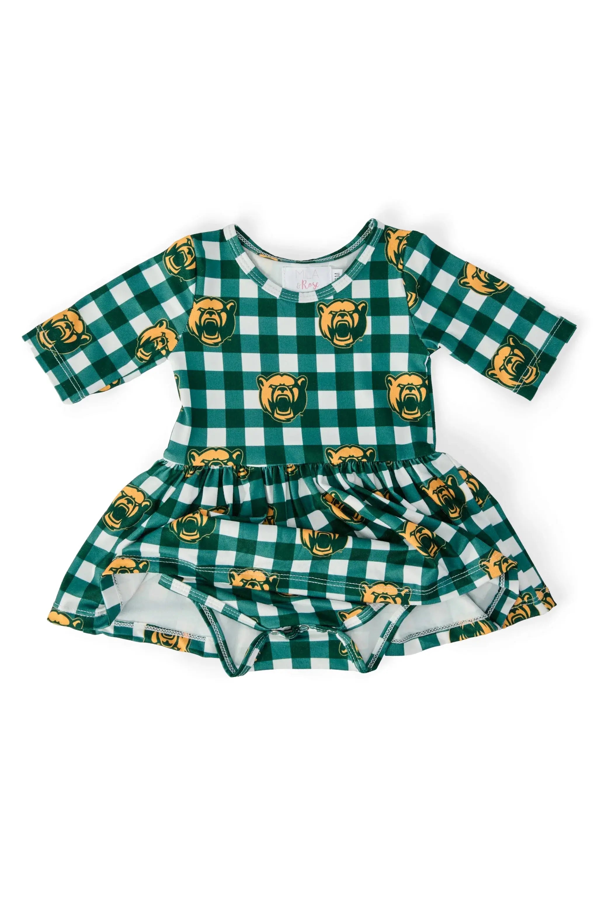 Baylor Plaid Bear 3/4 Sleeve Twirl Bodysuit - Mila & Rose ® - Flyclothing LLC