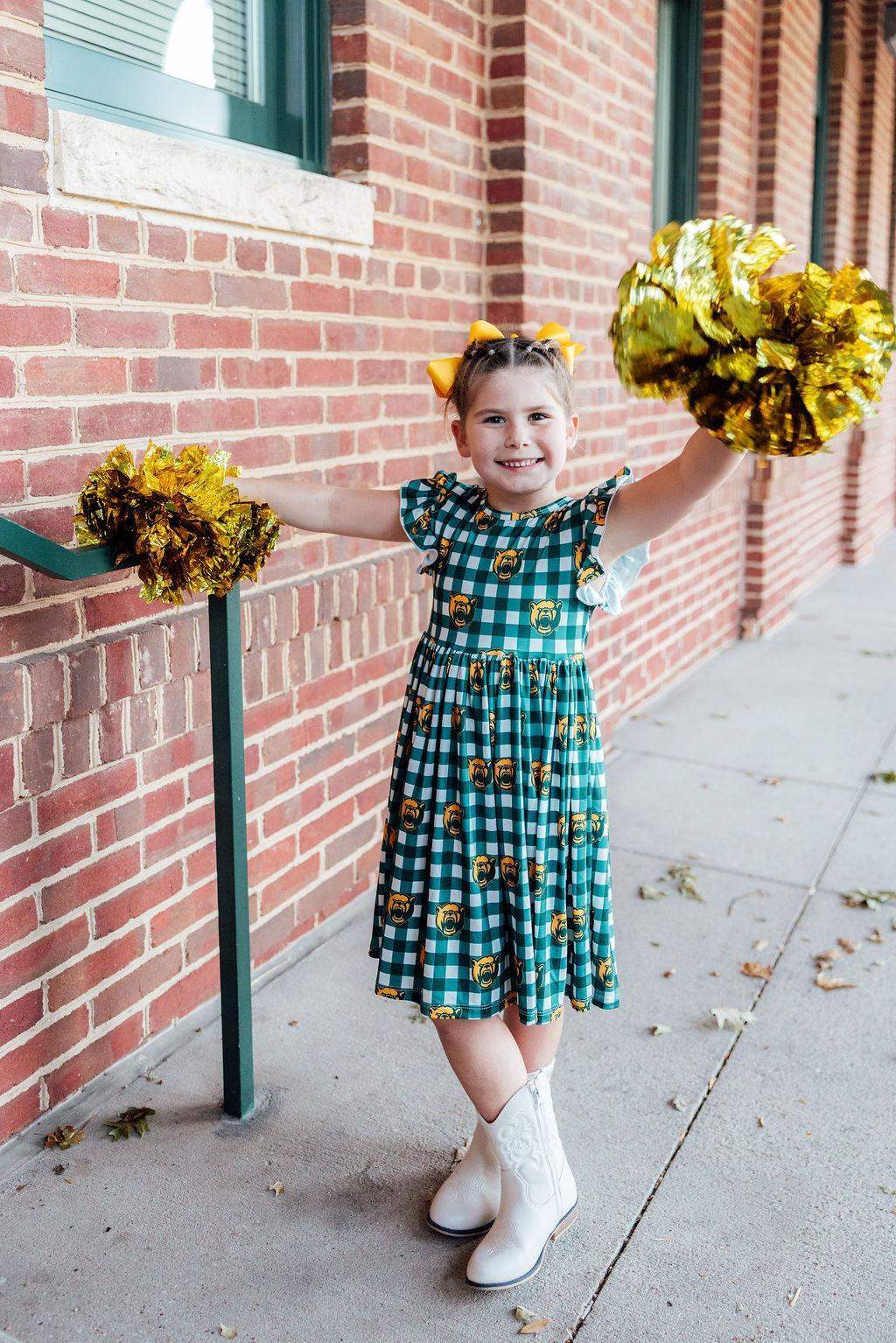 Baylor Plaid Bear Flutter Twirl Dress - Mila & Rose ® - Flyclothing LLC