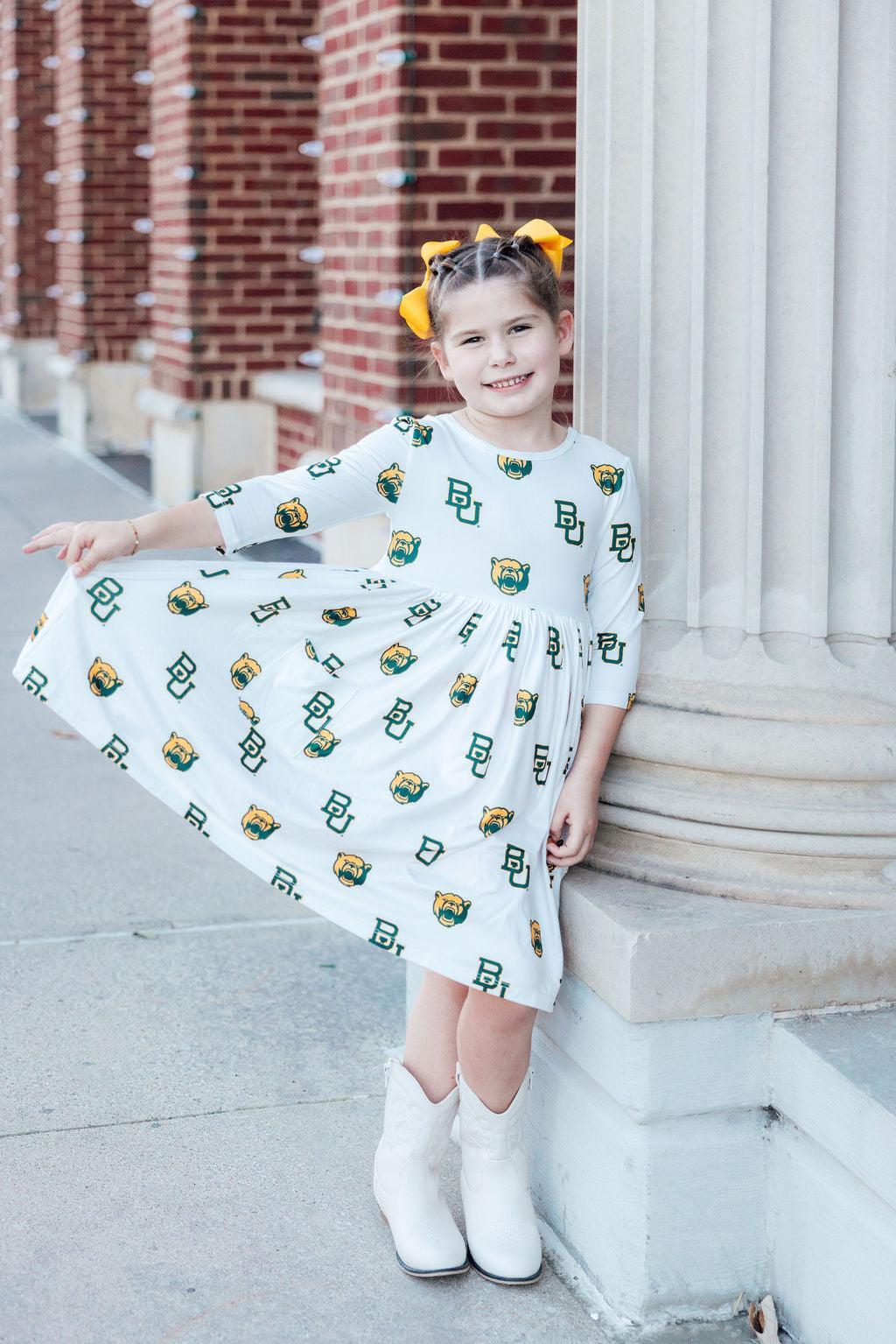 Baylor White Bear 3/4 Sleeve Pocket Twirl Dress - Mila & Rose ® - Flyclothing LLC