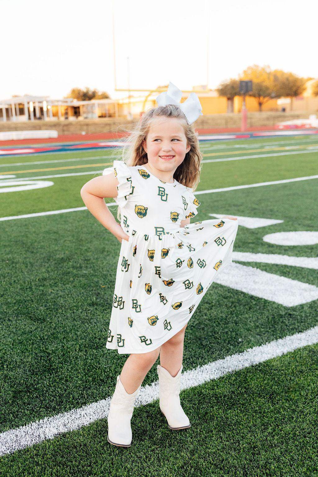 Baylor White Bear Flutter Twirl Dress - Mila & Rose ® - Flyclothing LLC