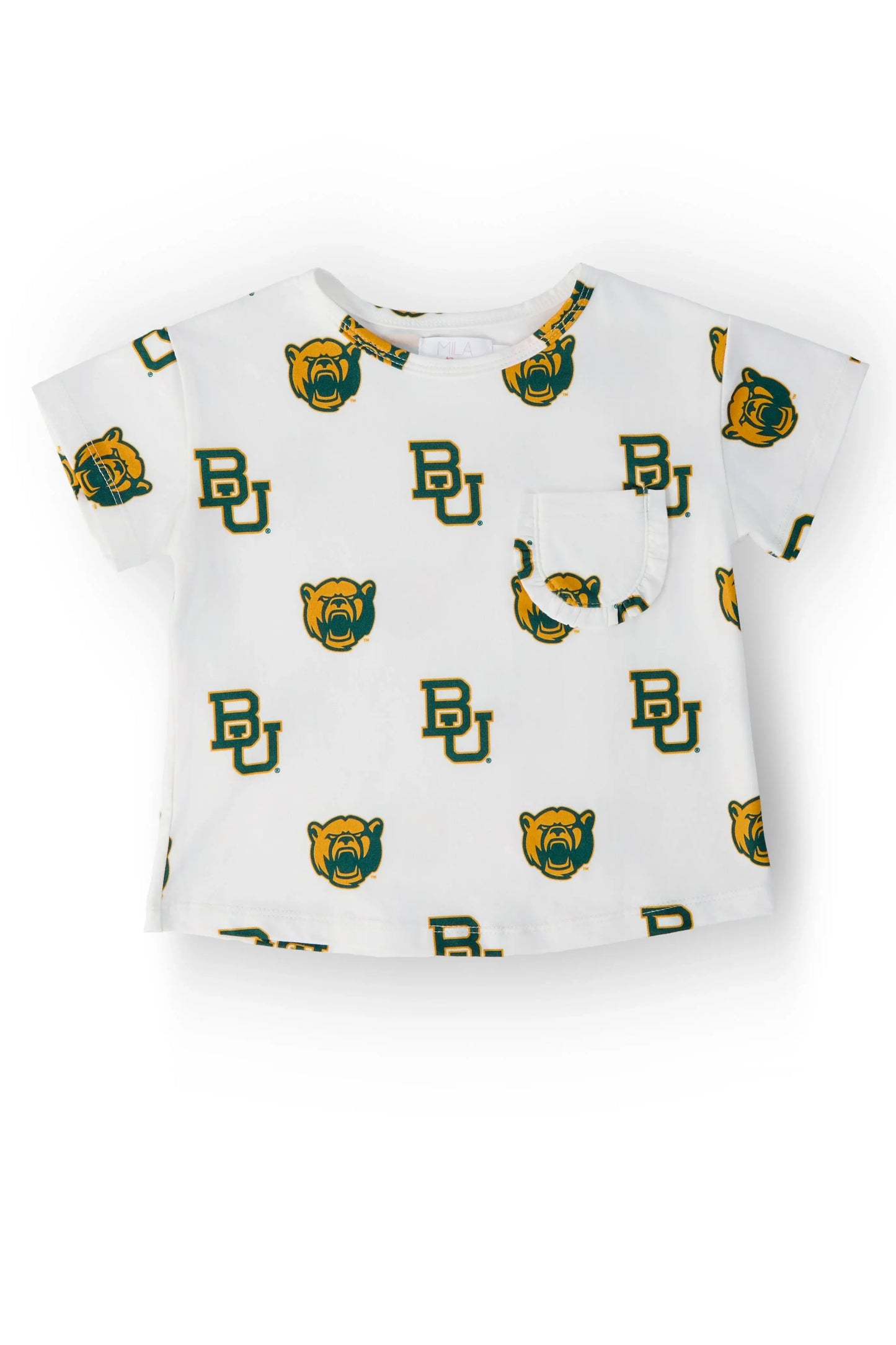 Baylor White Bear Ruffle Pocket Tee - Mila & Rose ® - Flyclothing LLC