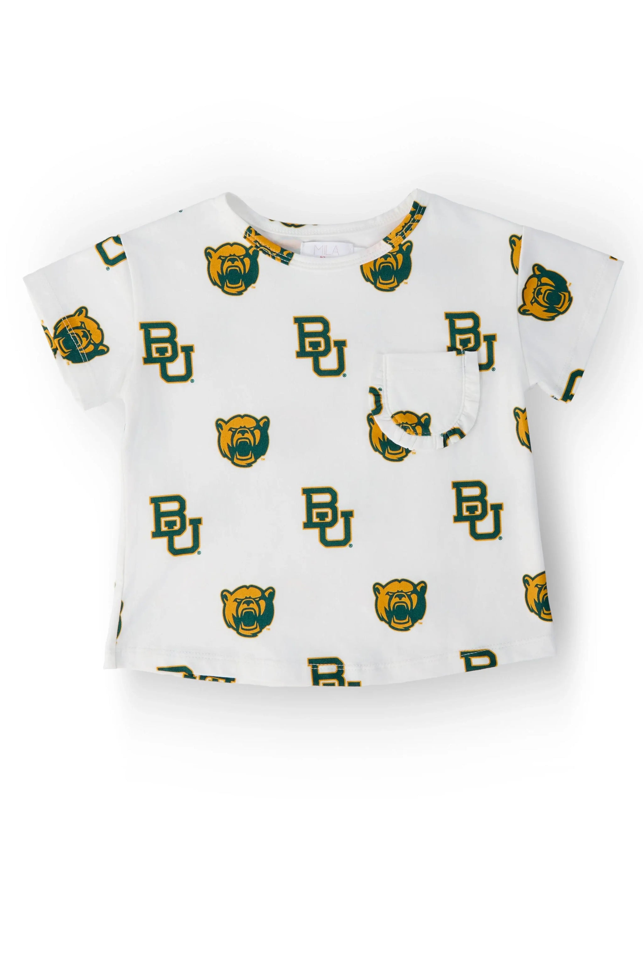 Baylor White Bear Ruffle Pocket Tee - Mila & Rose ® - Flyclothing LLC