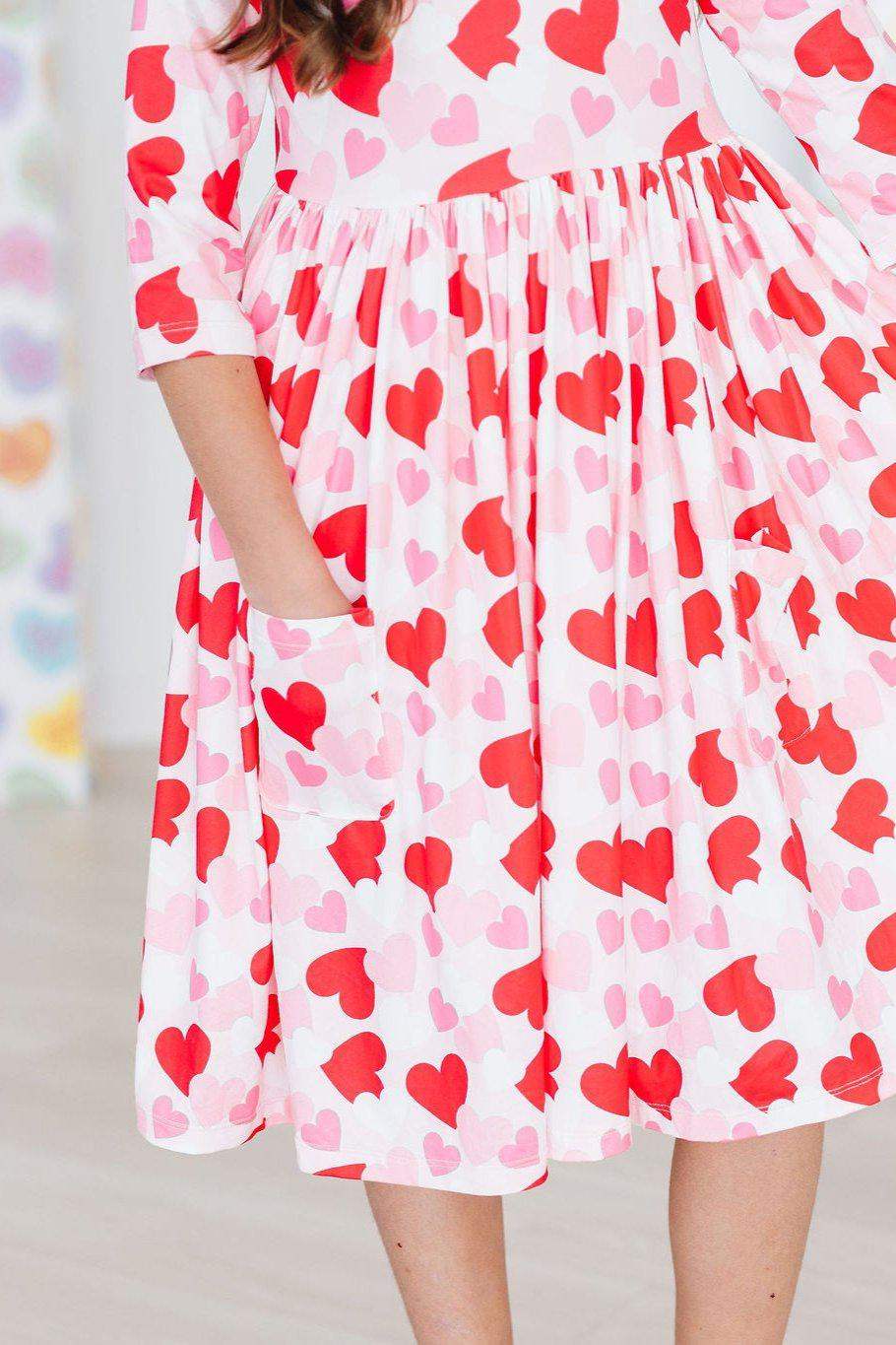 Be Mine 3/4 Sleeve Pocket Twirl Dress - Mila & Rose ® - Flyclothing LLC