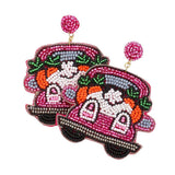 Beaded Easter Bunny Carrot Pointed Car Dangle Earrings - Madeline Love - Flyclothing LLC