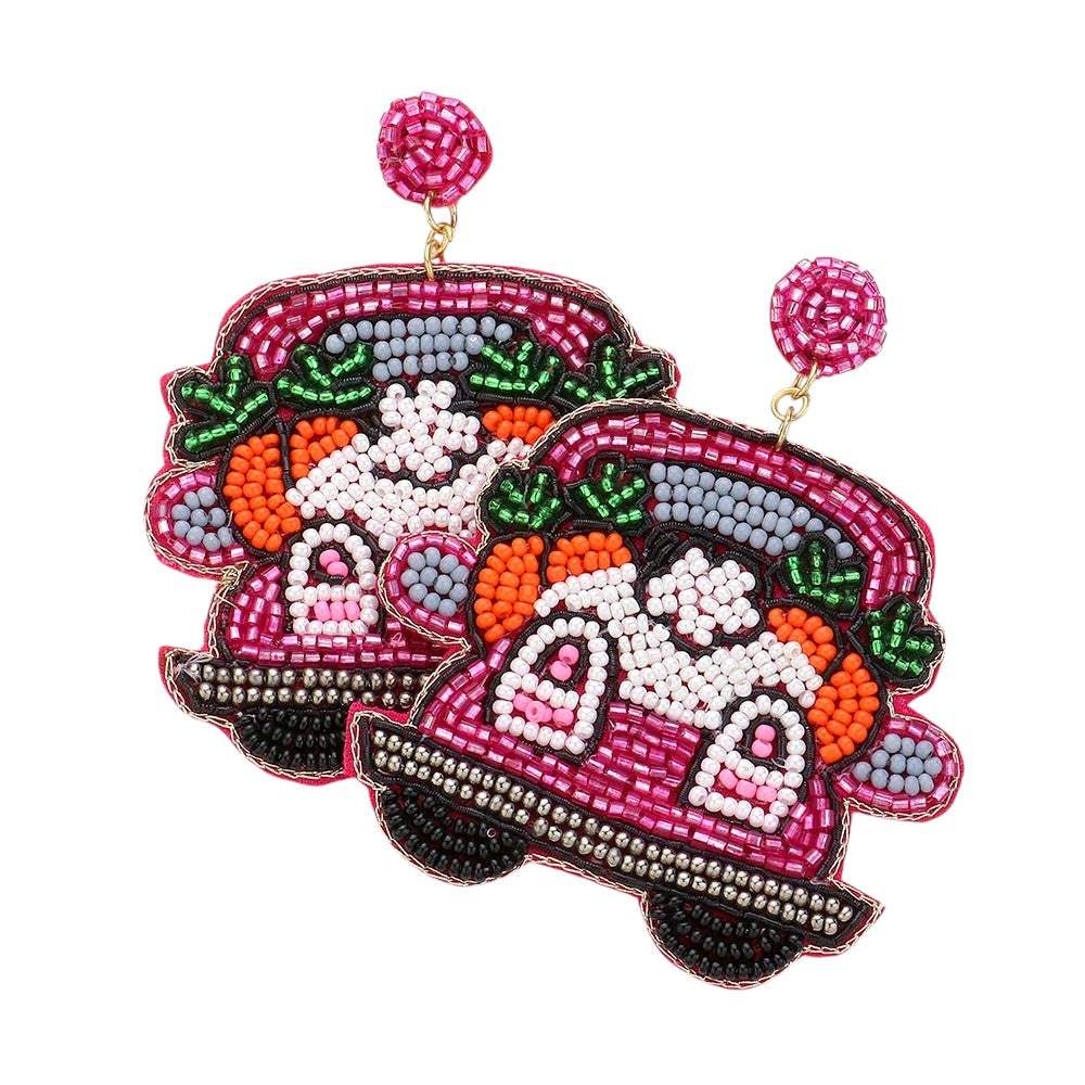 Beaded Easter Bunny Carrot Pointed Car Dangle Earrings - Madeline Love - Flyclothing LLC