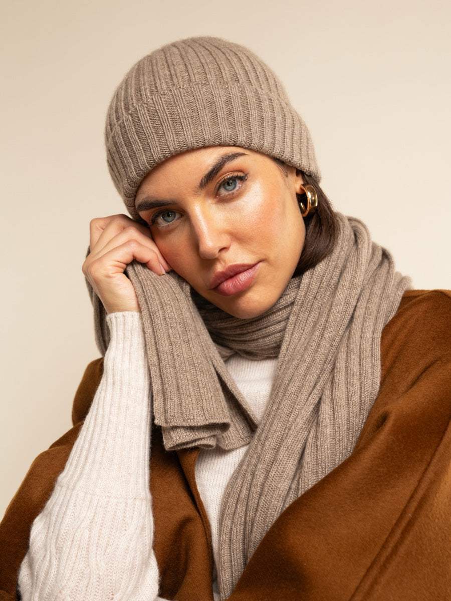Milano (brown) - Italian 100% cashmere ribbed beanie (unisex)
