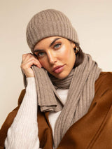 Milano (brown) - Italian 100% cashmere ribbed beanie (unisex)
