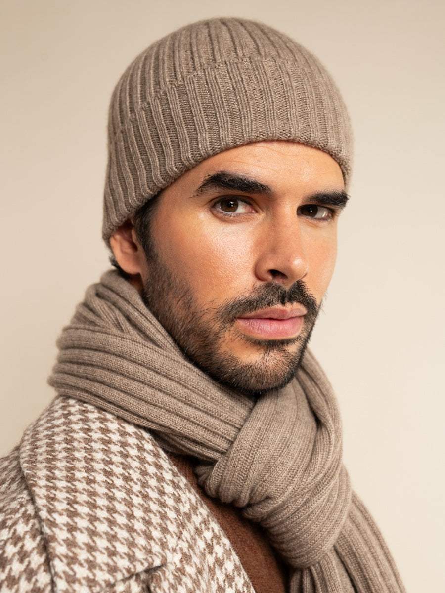 Milano (brown) - Italian 100% cashmere ribbed beanie (unisex)