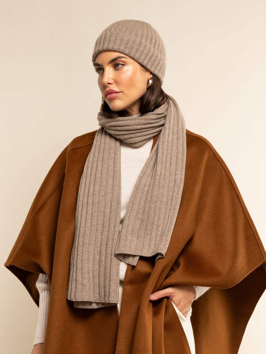Milano (brown) - Italian 100% cashmere ribbed beanie (unisex)
