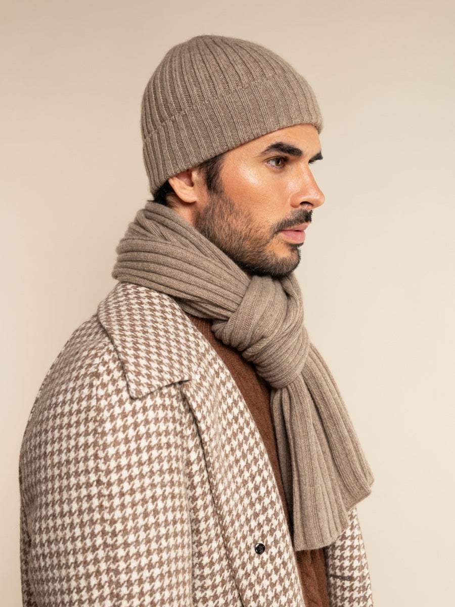 Milano (brown) - Italian 100% cashmere ribbed beanie (unisex)
