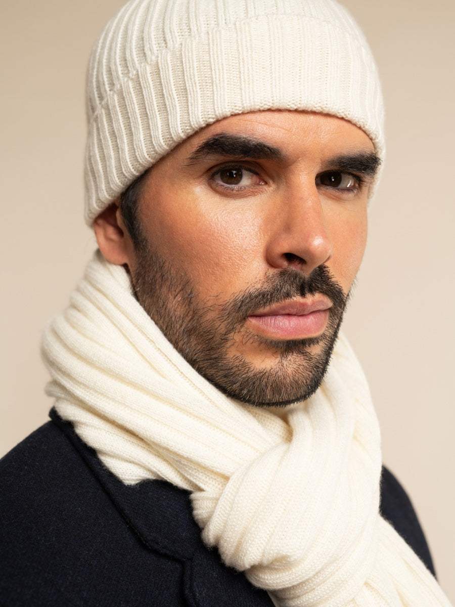 Milano (cream) - Italian 100% cashmere ribbed beanie (unisex)