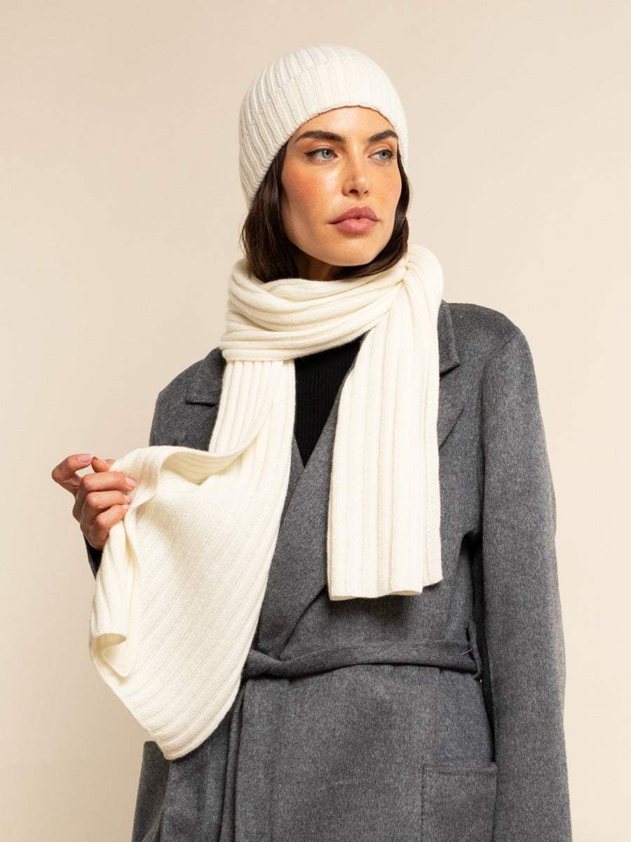 Milano (cream) - Italian 100% cashmere ribbed beanie (unisex)