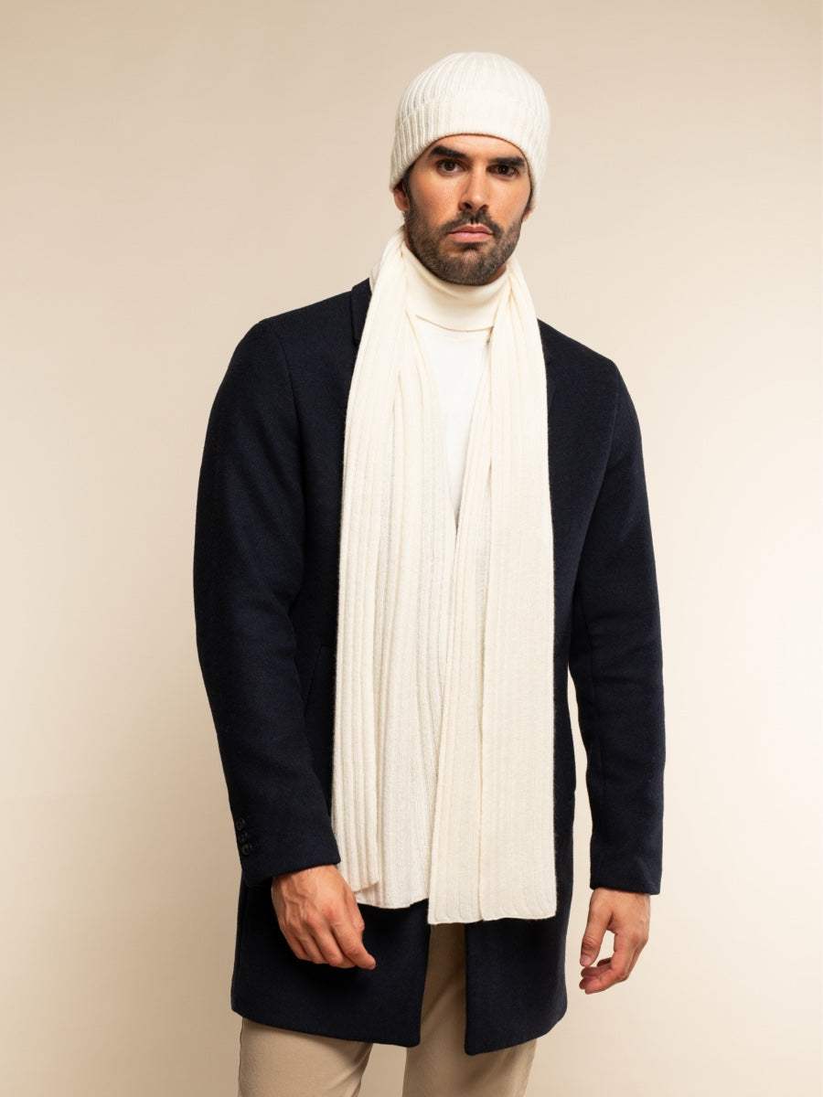 Milano (cream) - Italian 100% cashmere ribbed beanie (unisex)
