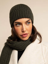 Milano (dark green) - Italian 100% cashmere ribbed beanie (unisex)