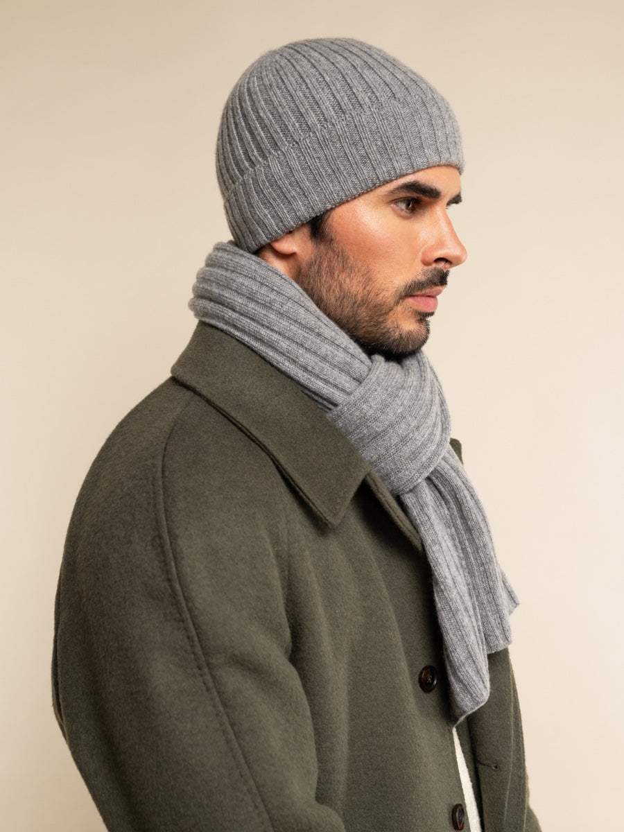 Milano (light grey) - Italian 100% cashmere ribbed beanie (unisex)