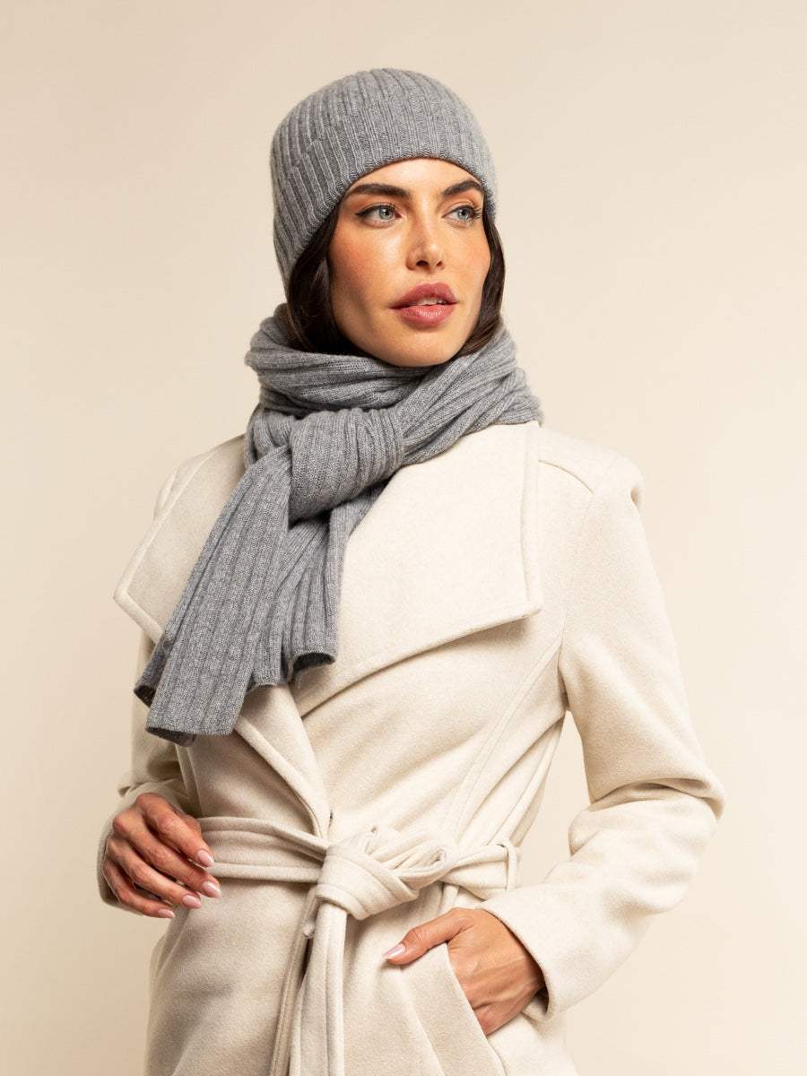 Milano (light grey) - Italian 100% cashmere ribbed beanie (unisex)