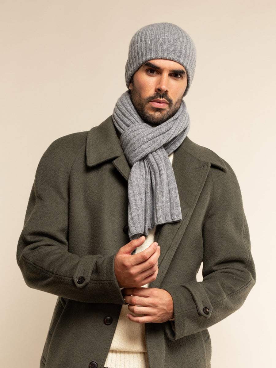 Milano (light grey) - Italian 100% cashmere ribbed beanie (unisex)
