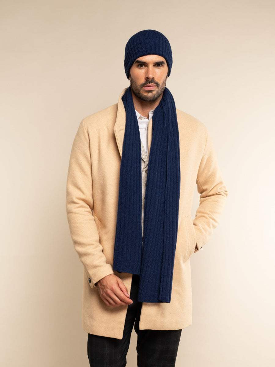 Milano (navy blue) - Italian 100% cashmere ribbed beanie (unisex) - Leather Gloves Online - Flyclothing LLC