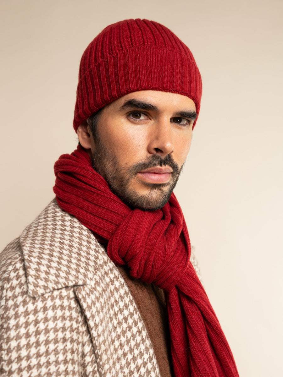 Milano (red) - Italian 100% cashmere ribbed beanie (unisex) - Leather Gloves Online - Flyclothing LLC
