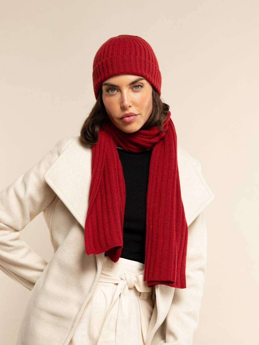 Milano (red) - Italian 100% cashmere ribbed beanie (unisex)