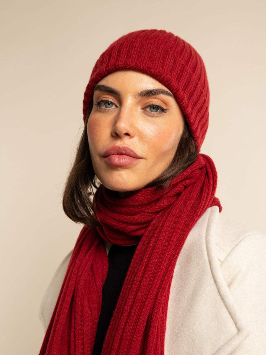 Milano (red) - Italian 100% cashmere ribbed beanie (unisex)