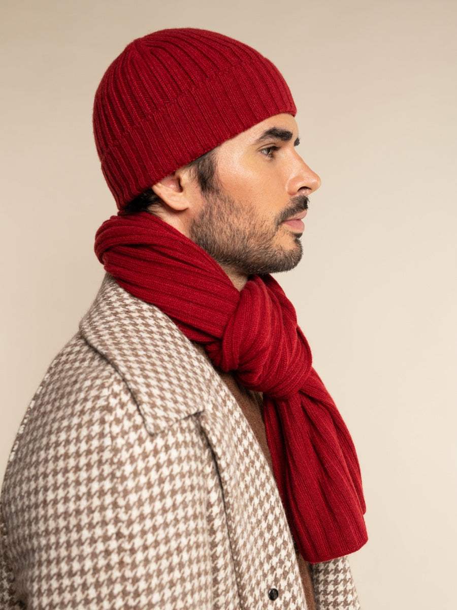Milano (red) - Italian 100% cashmere ribbed beanie (unisex)