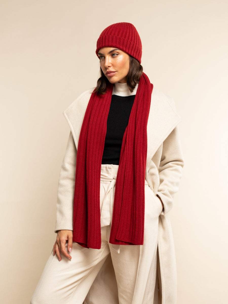 Milano (red) - Italian 100% cashmere ribbed beanie (unisex)