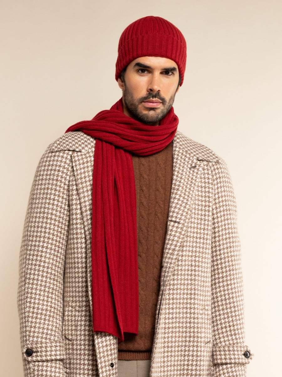 Milano (red) - Italian 100% cashmere ribbed beanie (unisex)