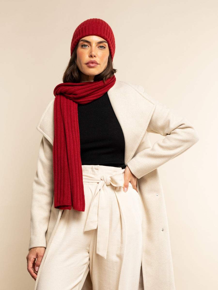 Milano (red) - Italian 100% cashmere ribbed beanie (unisex)