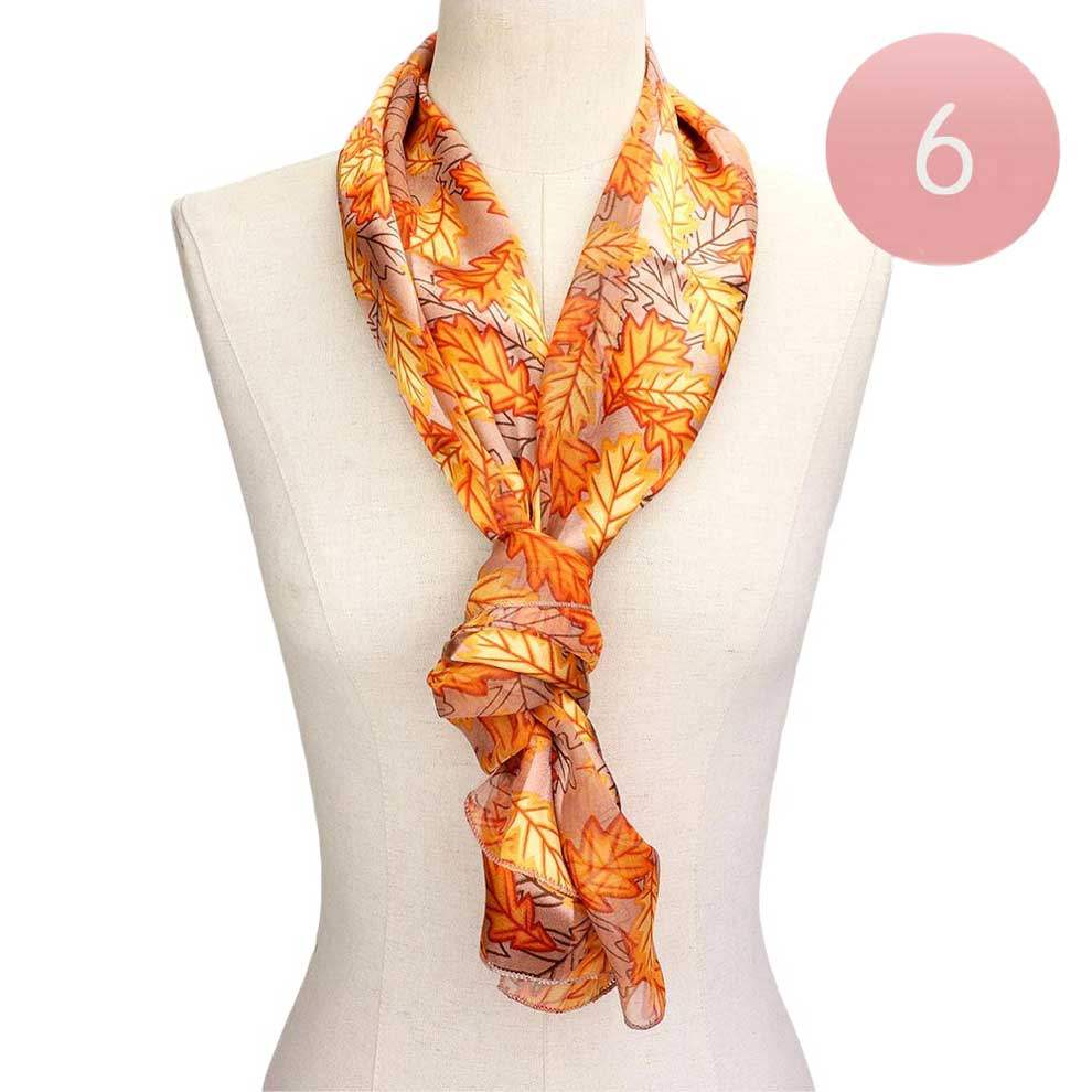 6PCS Silk Feel Striped Leaf Print Scarf - Madeline Love - Flyclothing LLC