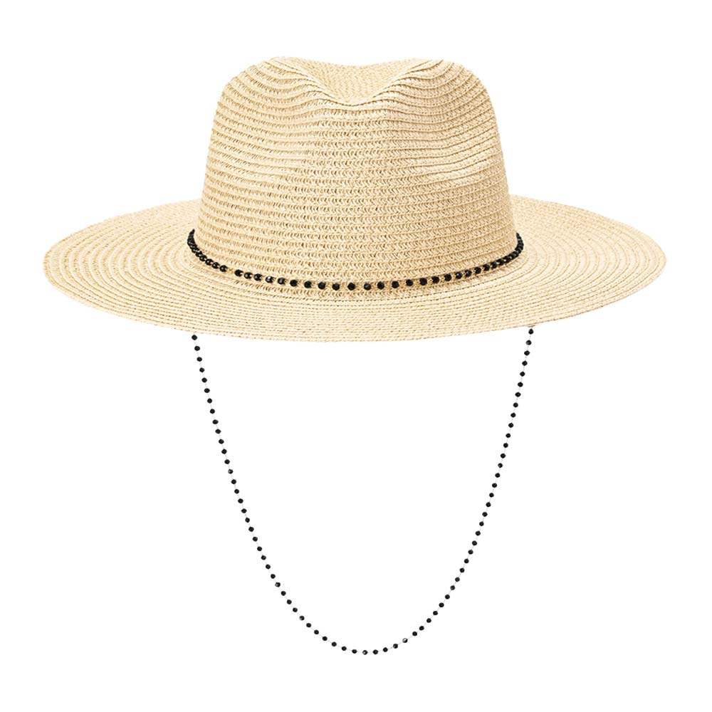 Beaded Chin Tie Straw Sun Hat - Madeline Love - Flyclothing LLC
