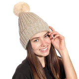 Beautiful Cable Knit Pom Pom Beanie Hat - Madeline Love - Flyclothing LLC