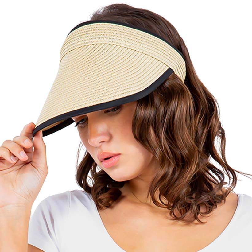 Solid Trimmed Straw Visor Sun Hat - Madeline Love - Flyclothing LLC