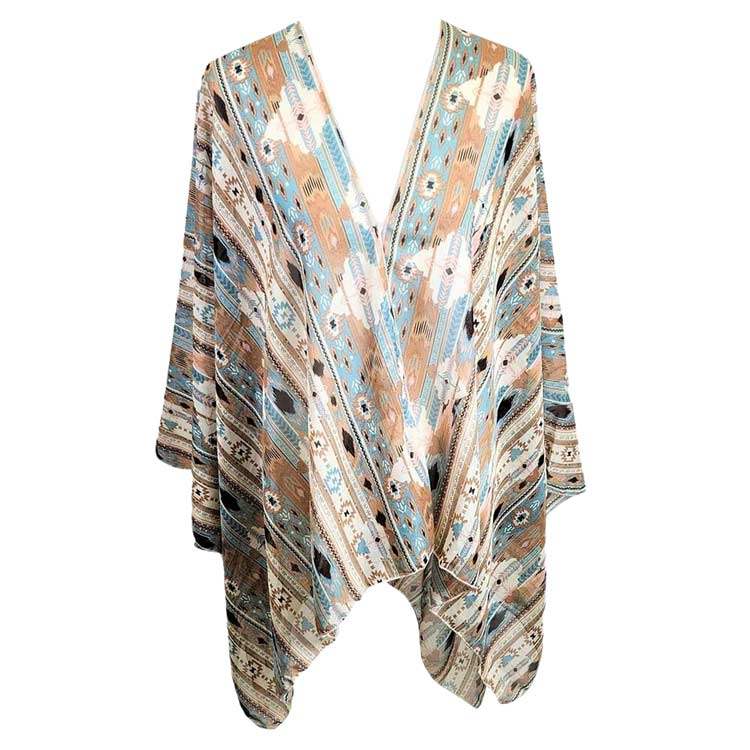 Boho Patterned Sheer Cover Up Kimono Poncho - Madeline Love - Flyclothing LLC