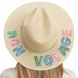 Bon Voyage Sequin Message Straw Panama Sun Hat - Madeline Love - Flyclothing LLC