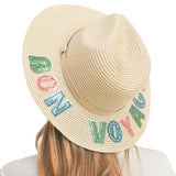 Bon Voyage Sequin Message Straw Panama Sun Hat - Madeline Love - Flyclothing LLC
