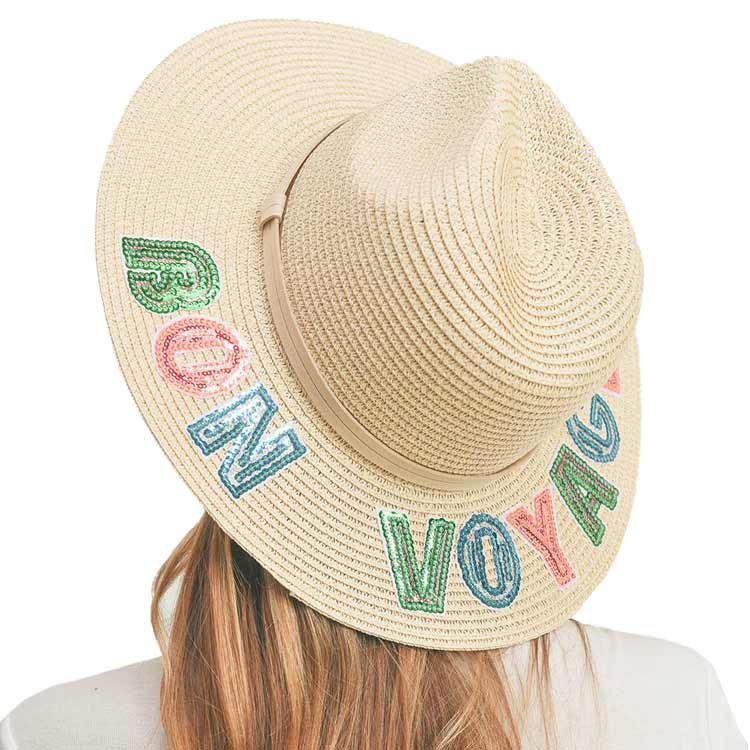 Bon Voyage Sequin Message Straw Panama Sun Hat - Madeline Love - Flyclothing LLC