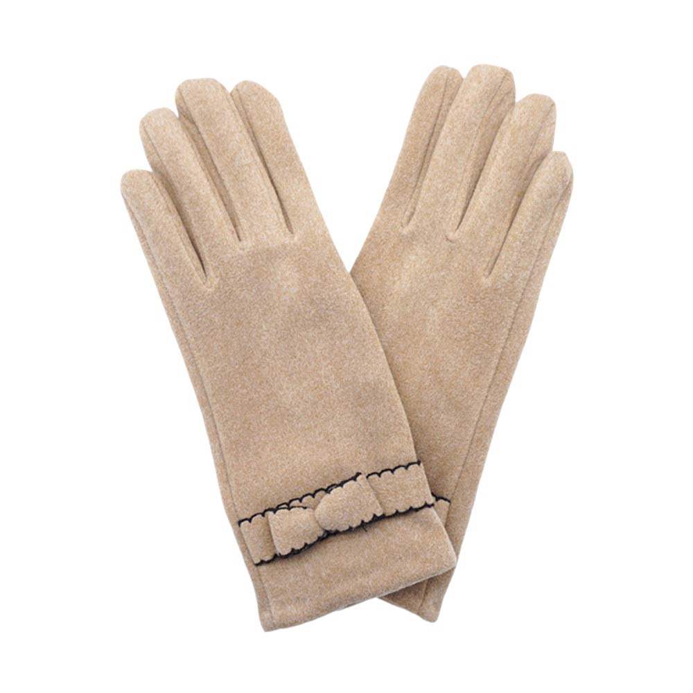 Bow Pointed Faux Suede Smart Touch Gloves - Madeline Love - Flyclothing LLC