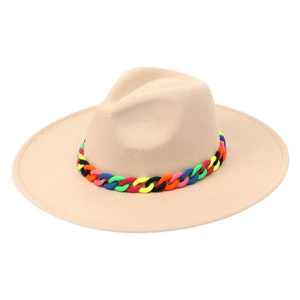 Colorful Chain Accented Solid Panama Hat - Madeline Love - Flyclothing LLC