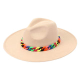 Colorful Chain Accented Solid Panama Hat - Madeline Love - Flyclothing LLC