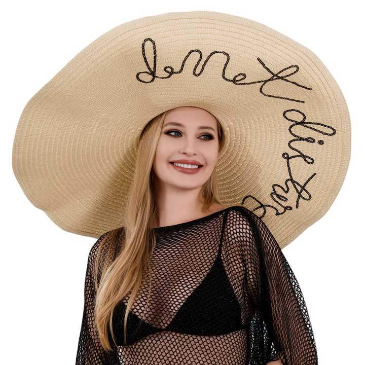 Do Not Disturb Message Wide Brim Straw Sun Hat - Madeline Love - Flyclothing LLC